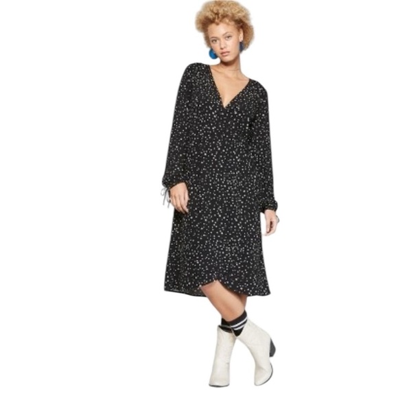 Wild Fable Size Small Black Star Printed Wrap Dress. - Picture 1 of 6
